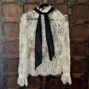 White House Black Market sold out NWT Lacey romantic lace and bow long sleeve